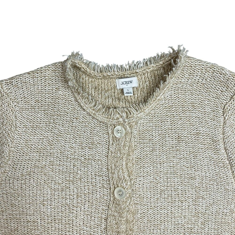 J‎ Crew Fringe Knit Cardigan Beige Cotton Blend Short Sleeve Top CG826